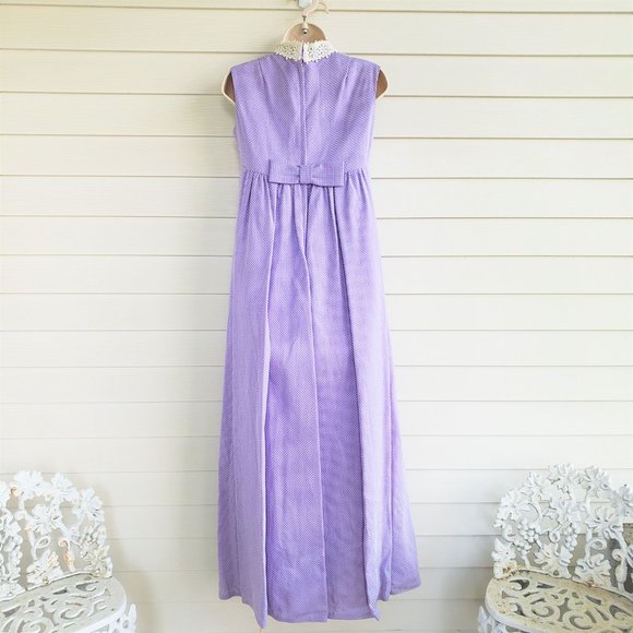 Vintage 60s/70s Union Made Purple with white polka dots maxi dress - Picture 2 of 11